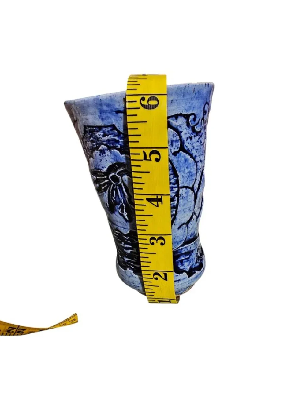 Blue Ceramic Decor Vase With Intricate Nautical & Floral